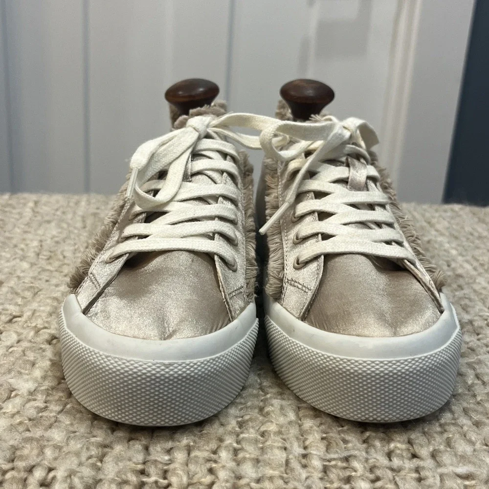 Zara Women's Satin Champagne‎ Platform Sneakers Fringe Size 38 US 7.5